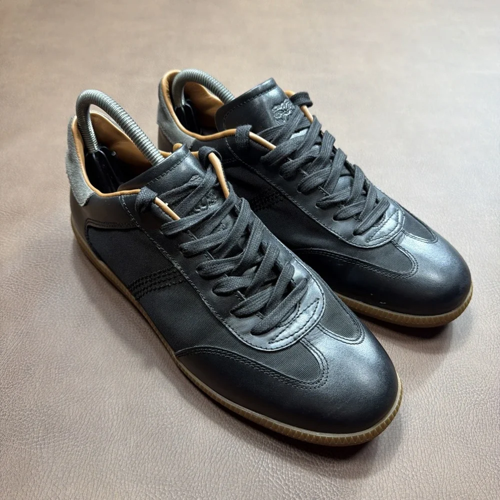 BRUNO MAGLI ITALY Dano Leather Sneakers Men 10.5 Black Gum Casual Shoes $298 New